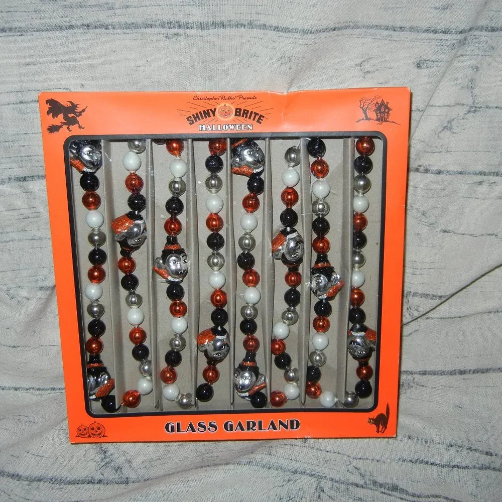 Retired Shiny Brite Halloween Glass Ball & Dracula Multicolor Holiday Garl…